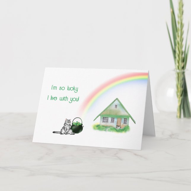 Tarjeta de gato y arcoiris de San Patricio (Anverso)