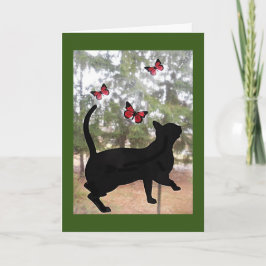 Tarjeta de gato y mariposas, pensando en ti