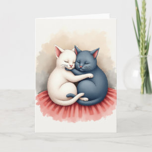 Tarjeta de Gatos Adorables Abrazándose