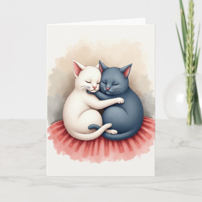 Tarjeta de Gatos Adorables Abrazándose (Anverso)