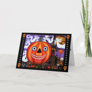 Tarjeta de gatos negros Big Eye Grinning Halloween