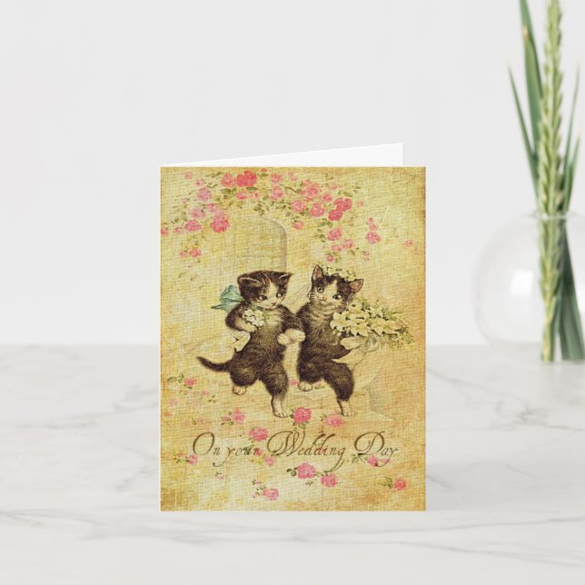 Tarjeta de gatos Vintage Wedding Day (Anverso)