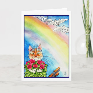 Tarjeta de gatos y puente arco iris