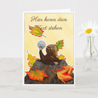 Tarjeta DE/GB Gefaltete Grußkarte Maulwurf im Herbst