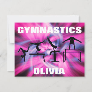 Tarjeta de gimnasia remolino rosa y morado