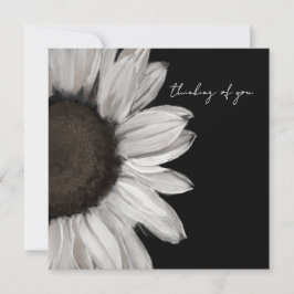 Tarjeta de girasol en blanco y negro Pensando en t