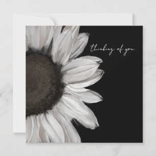 Tarjeta de girasol en blanco y negro Pensando en t