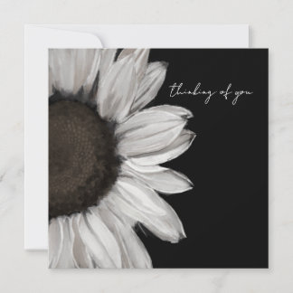 Tarjeta de girasol en blanco y negro Pensando en t