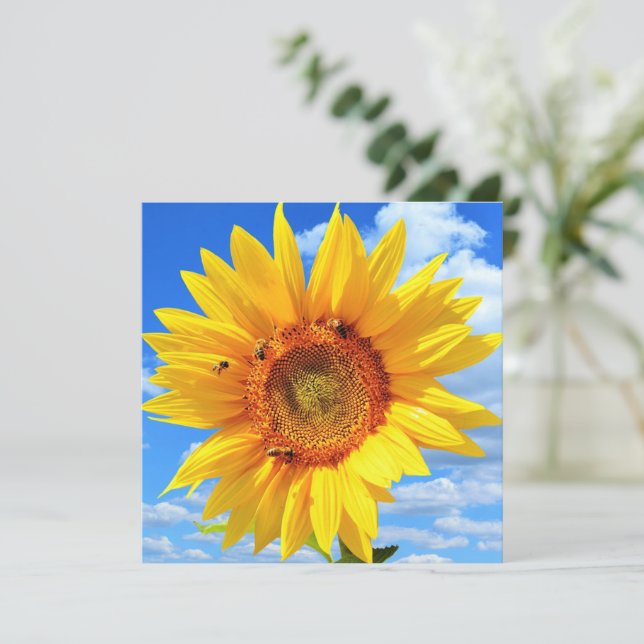 Tarjeta de girasol y abejas (Anverso de pie)