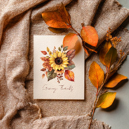 Tarjeta de girasol y hojas de agradecimiento