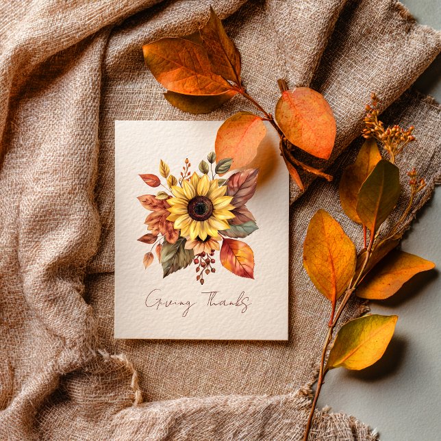 Tarjeta de girasol y hojas de agradecimiento (Subido por el creador)