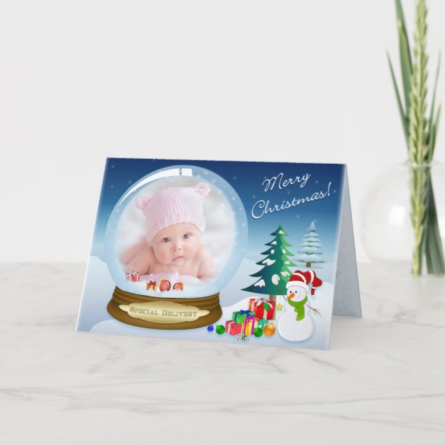 Tarjeta de Globe de Nieve para Navidades de Snowma (Anverso)