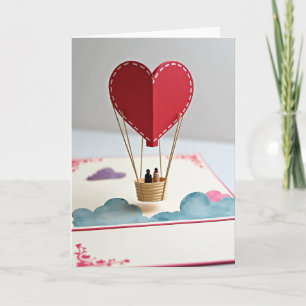 Tarjeta de globo aerostático emergente de corazón 