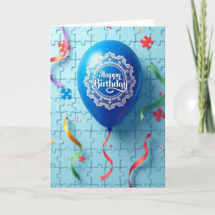 Tarjeta de globo azul de celebración de cumpleaños