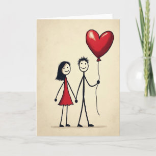 Tarjeta de globo con corazón de pareja feliz