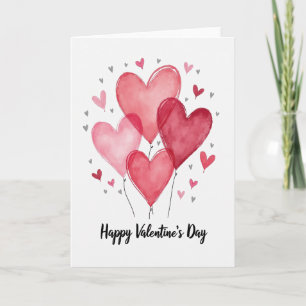 Tarjeta de globo con corazón rojo del día de San V