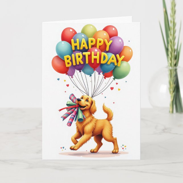 Tarjeta de globo de cachorro juguetón (Anverso)