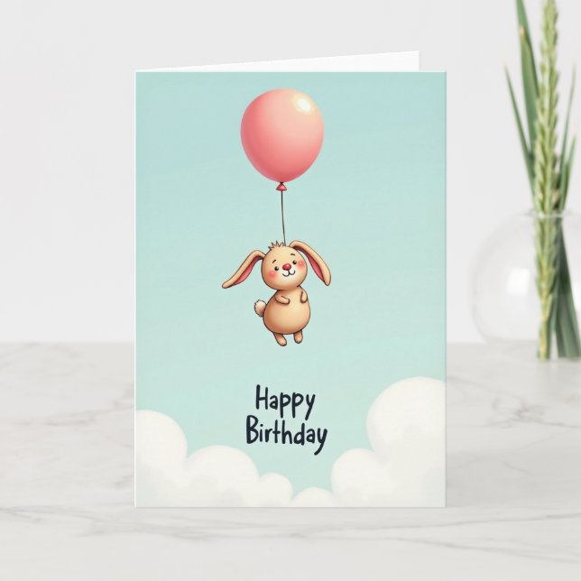Tarjeta de globo de conejito dulce (Anverso)