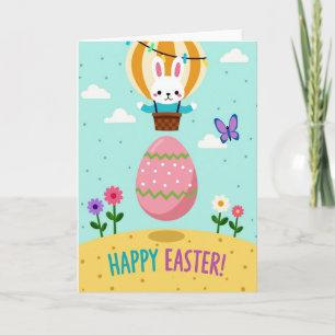 Tarjeta de globo de conejo de primavera feliz