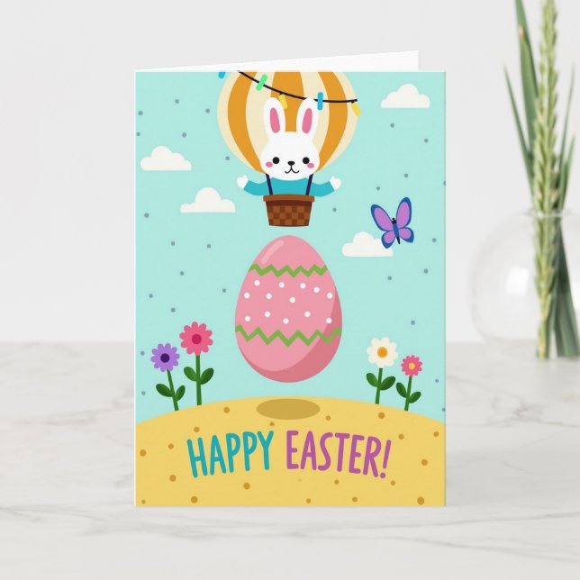 Tarjeta de globo de conejo de primavera feliz (Anverso)