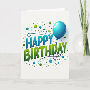 Tarjeta de globo de cumpleaños azul verdoso