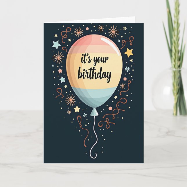Tarjeta de globo de cumpleaños de melocotón (Anverso)