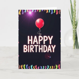 Tarjeta de globo de cumpleaños de neón