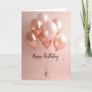 Tarjeta de globo de cumpleaños en rosa oro