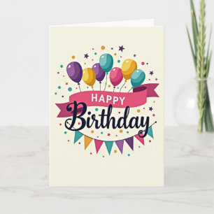 Tarjeta de globo de cumpleaños feliz a rayas