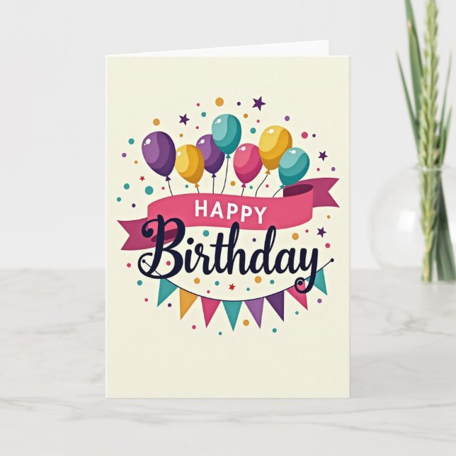 Tarjeta de globo de cumpleaños feliz a rayas (Anverso)
