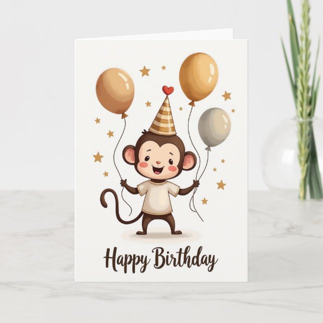 Tarjeta de globo de mono alegre (Anverso)