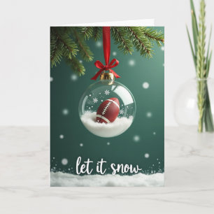 Tarjeta de globo de nieve de fútbol en Navidad
