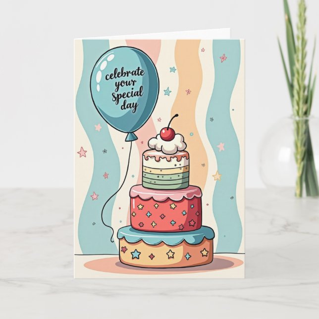 Tarjeta de globo de pastel de cumpleaños dulce (Anverso)