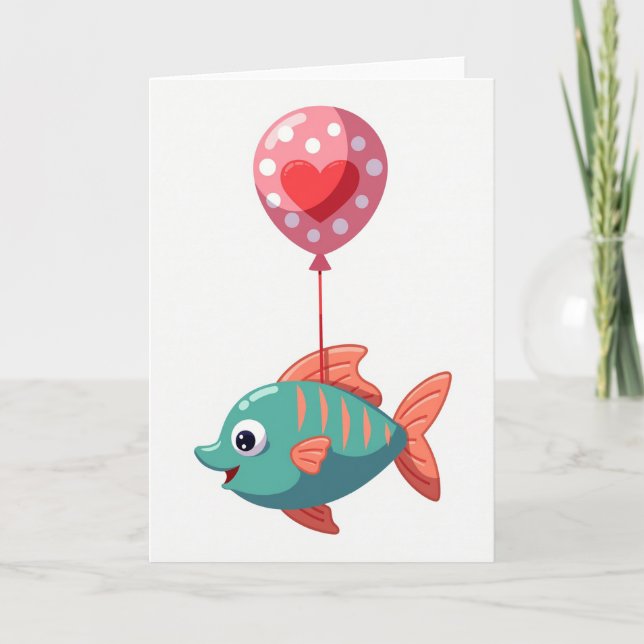 Tarjeta de globo de pez feliz (Anverso)
