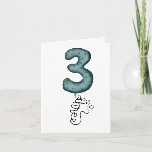 Tarjeta de globo de tercer cumpleaños (Anverso)