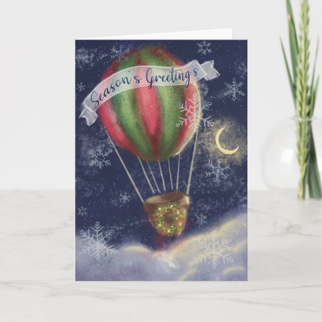 Tarjeta de globo HotAir de vacaciones para navidad (Anverso)