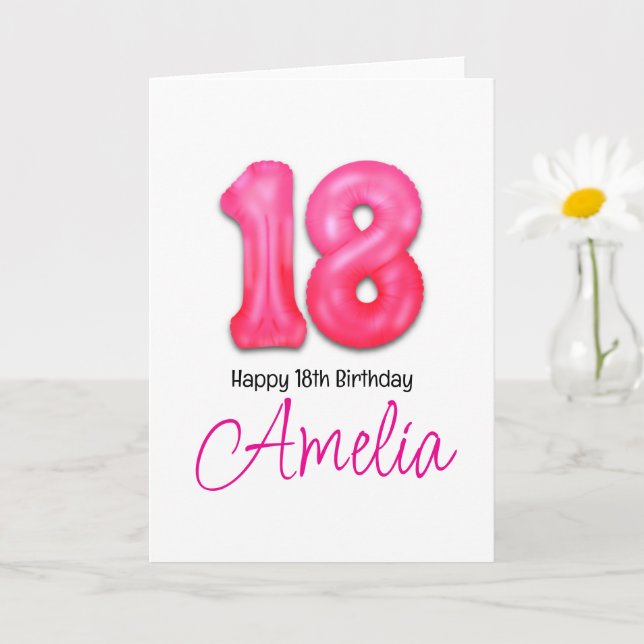 Tarjeta de globo numerado de cumpleaños 18 persona (Planta pequeña)