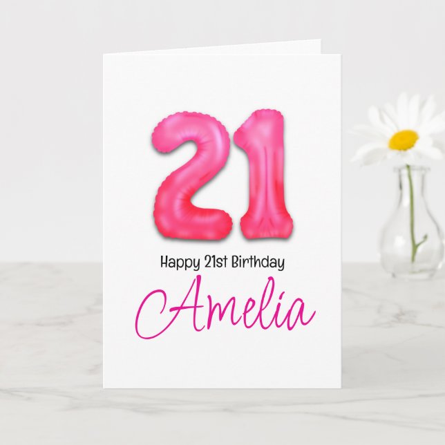 Tarjeta de globo numerado de cumpleaños 21 persona (Planta pequeña)
