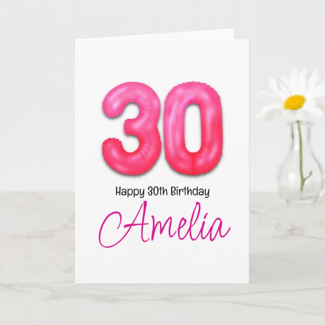 Tarjeta de globo numerado para cumpleaños 30 perso (Planta pequeña)