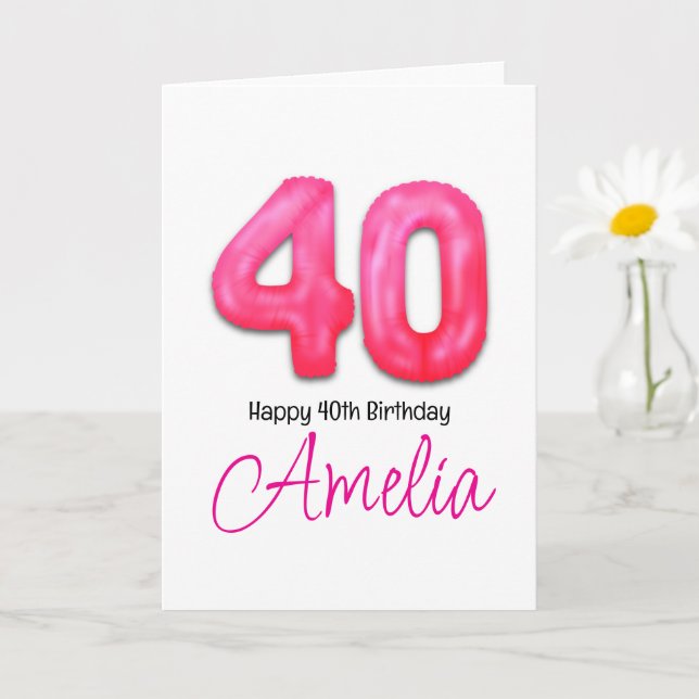 Tarjeta de globo numerado para cumpleaños 40 perso (Planta pequeña)