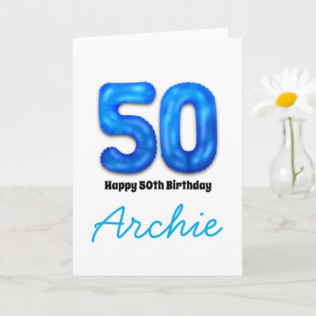 Tarjeta de globo numerado para cumpleaños 50 perso (Planta pequeña)