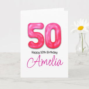 Tarjeta de globo numerado para cumpleaños 50 perso