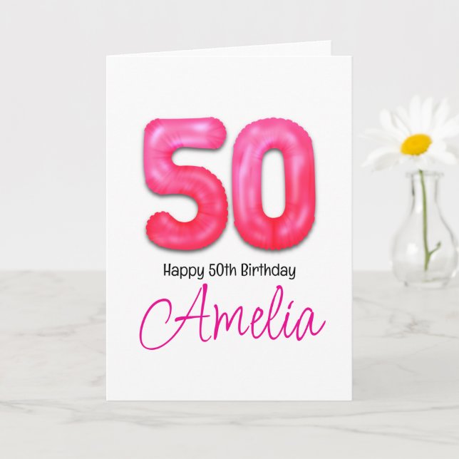 Tarjeta de globo numerado para cumpleaños 50 perso (Planta pequeña)