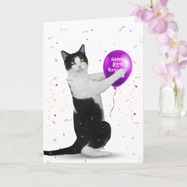 Tarjeta de globo para el 85º cumpleaños del gato d (Orquídea)