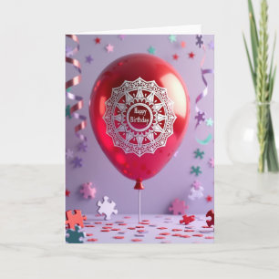 Tarjeta de globo rojo rubí alegre