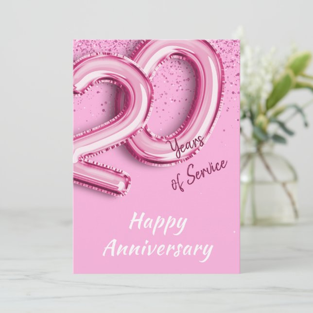 Tarjeta de globo rosa Aniversario de Empleado de 2 (Anverso de pie)