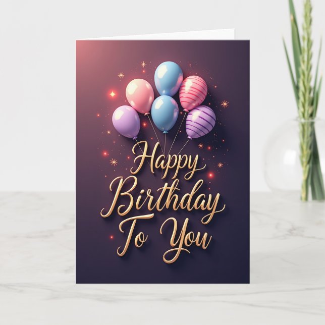 Tarjeta de globos a rayas festivos (Anverso)