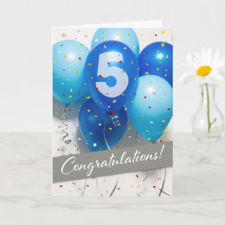 Tarjeta de globos azules de quinto aniversario par