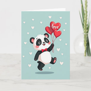 Tarjeta de globos de amor de panda lindo