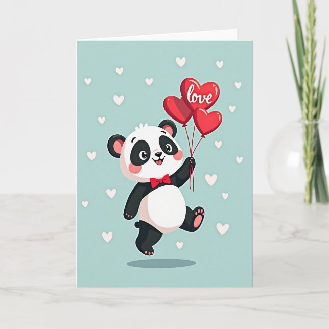 Tarjeta de globos de amor de panda lindo (Anverso)